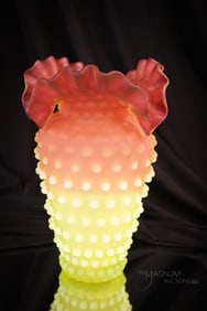 Hobbs Rubina Verde Opalescent Victorian Glass Celery Vase