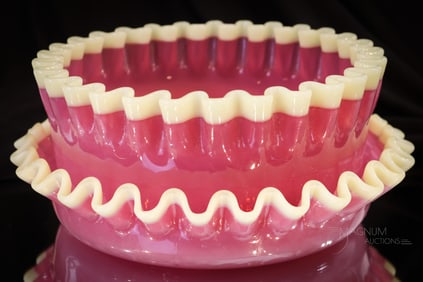 Hobb's Richelieu Pink & Vaseline Victorian Glass Bowl & Underplate