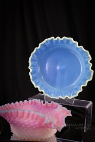 2 pc Lot Hobb's Victorian Glass Bowls Pink Blue Vaseline