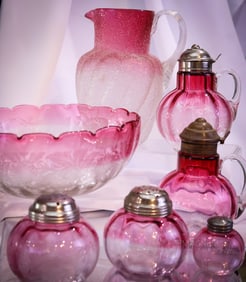 7 pc Lot Hobb's Cranberry Rubina Optic & More Victorian Glass