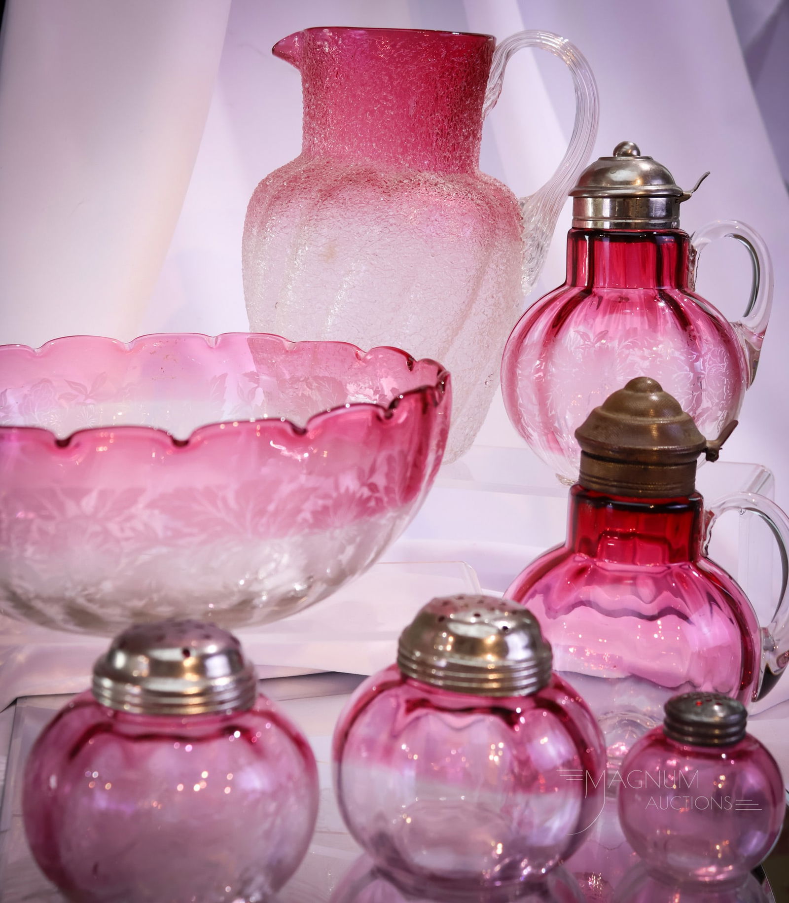 7 pc Lot Hobb's Cranberry Rubina Optic & More Victorian Glass (1 of 9)