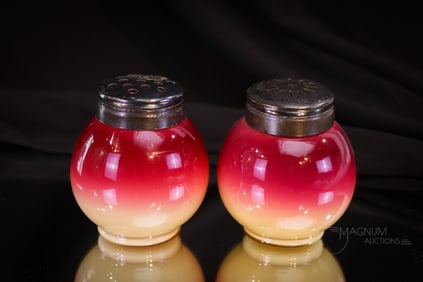 Hobb's Wheeling Peachblow Victorian Glass Salt Shaker Pair