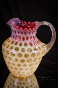 Phoenix Amberina Opalescent Honeycomb Victorian Glass Pitcher