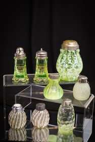 8 pc Lot Victorian Vaseline Glass Salt & Sugar Shakers
