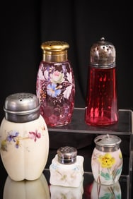 5 pc Lot Victorian Glass Sugar Shakers & More