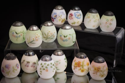 14 pc Lot Mt. Washington Egg Victorian Glass Salt Shakers