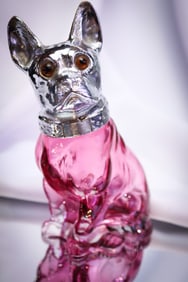 Cranberry Figural Glass Bulldog Sugar Shaker Muffineer
