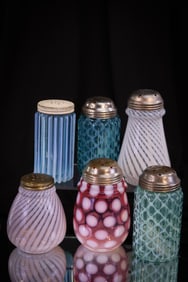 6 pc Lot Victorian Opalescent Glass Sugar Shakers