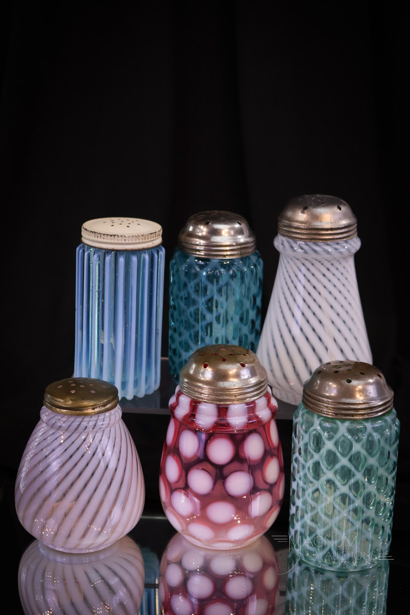 6 pc Lot Victorian Opalescent Glass Sugar Shakers (1 of 4)