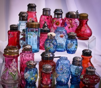 21 pc Lot Victorian Enameled Glass Salt Shakers & More