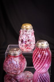 3 pc Lot Victorian Glass Cranberry Rubina Spatter Sugar Shakers