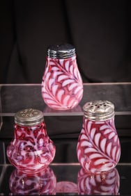 3 pc Lot Victorian Cranberry Opalescent Salt Shakers