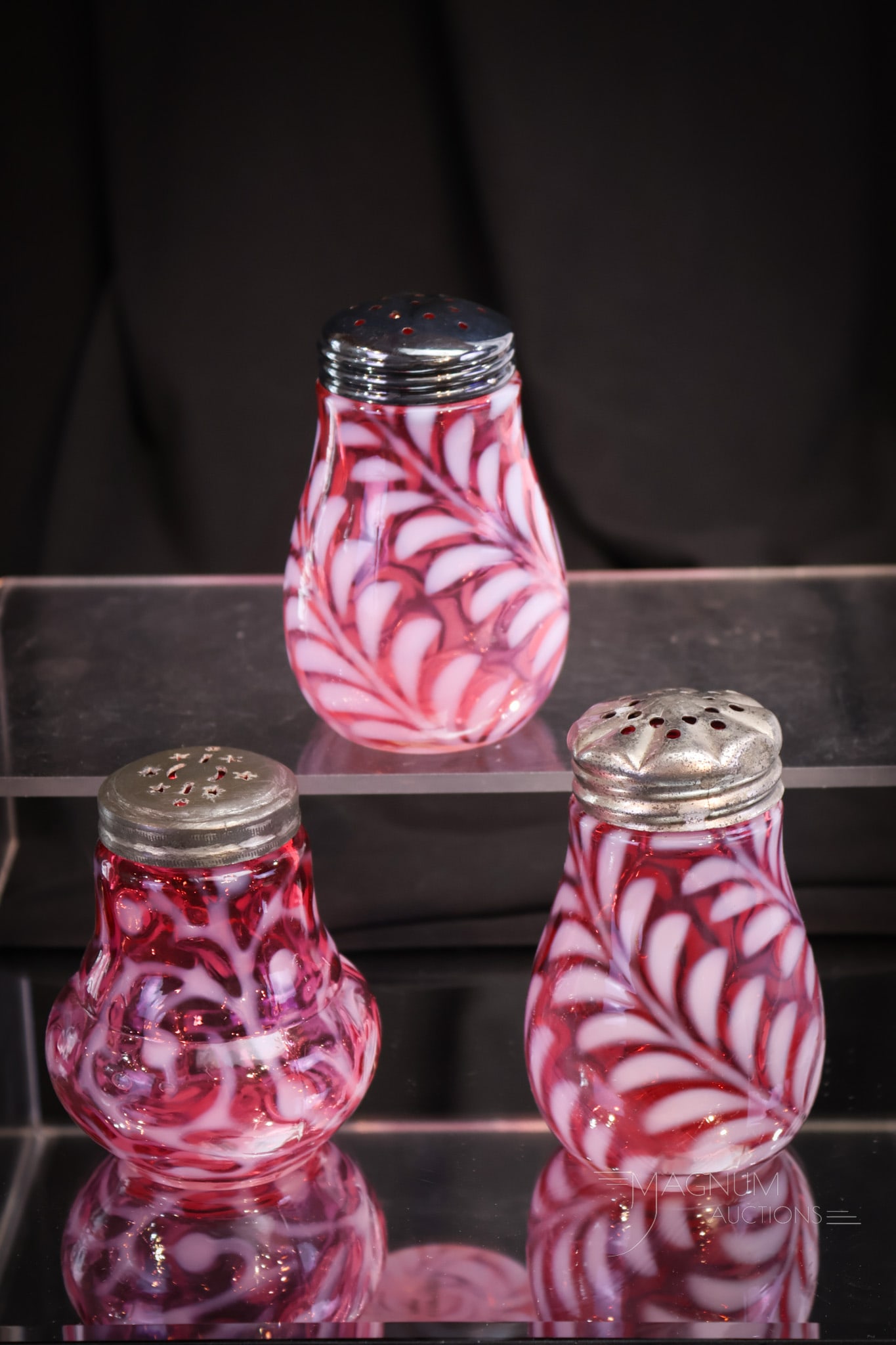 3 pc Lot Victorian Cranberry Opalescent Salt Shakers (1 of 6)