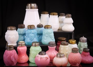22 pc Lot Victorian Opaque Glass Salt Shakers