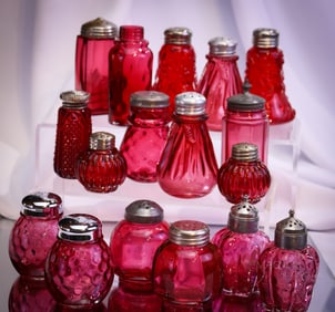 17 pc Lot Ruby Cranberry Victorian Glass Salt Shakers