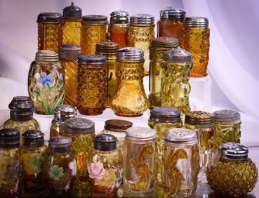 28 pc Lot Amber Victorian Glass Salt Shakers