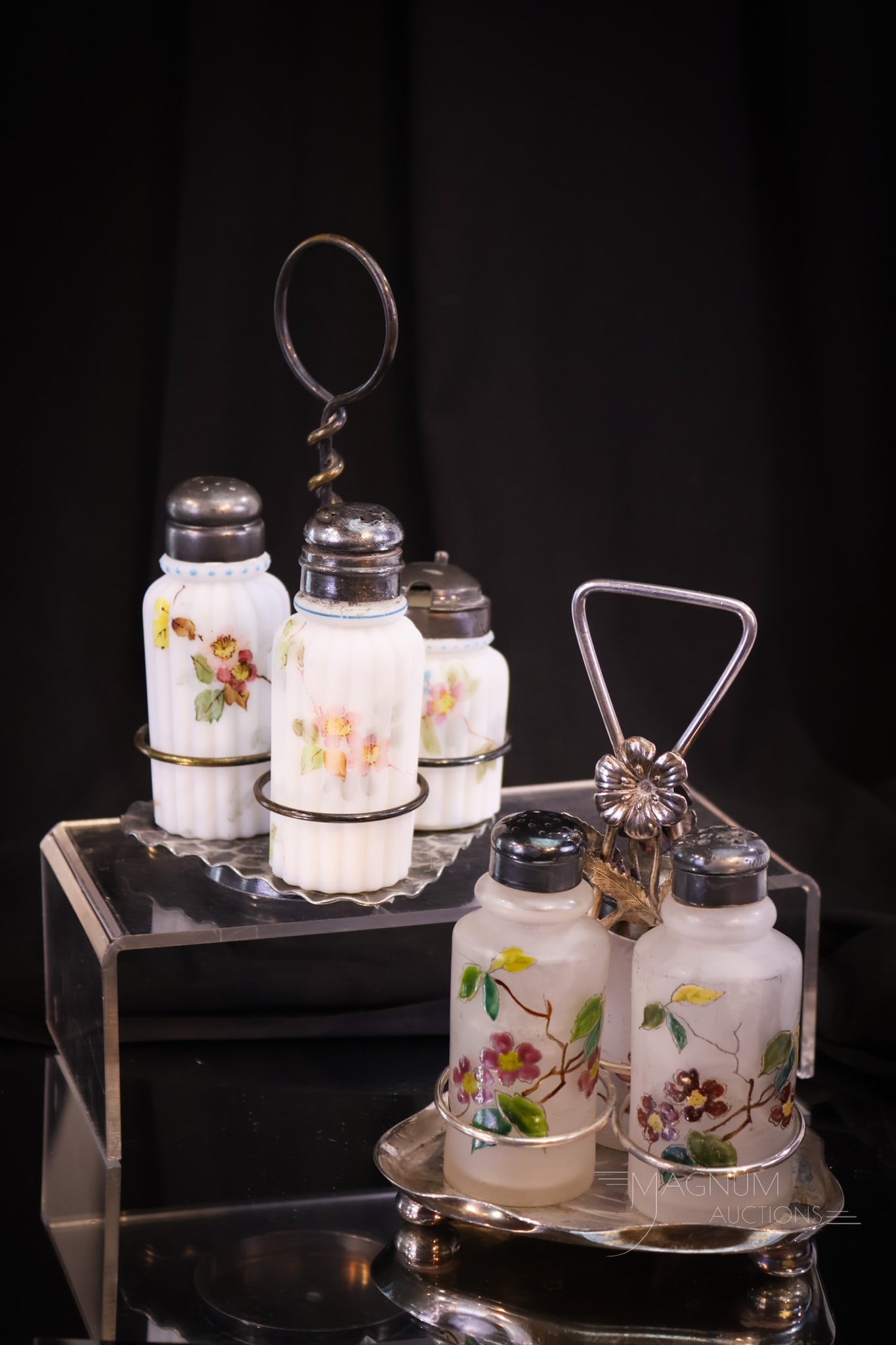 2 pc Lot Victorian Glass Silverplate Condiment Sets Pairpoint & Meriden (1 of 12)