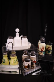 4 pc Lot Victorian Glass & Silverplate Condiment Sets