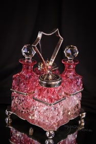 Sheffield Silverplate Cranberry Cut Condiment Castor