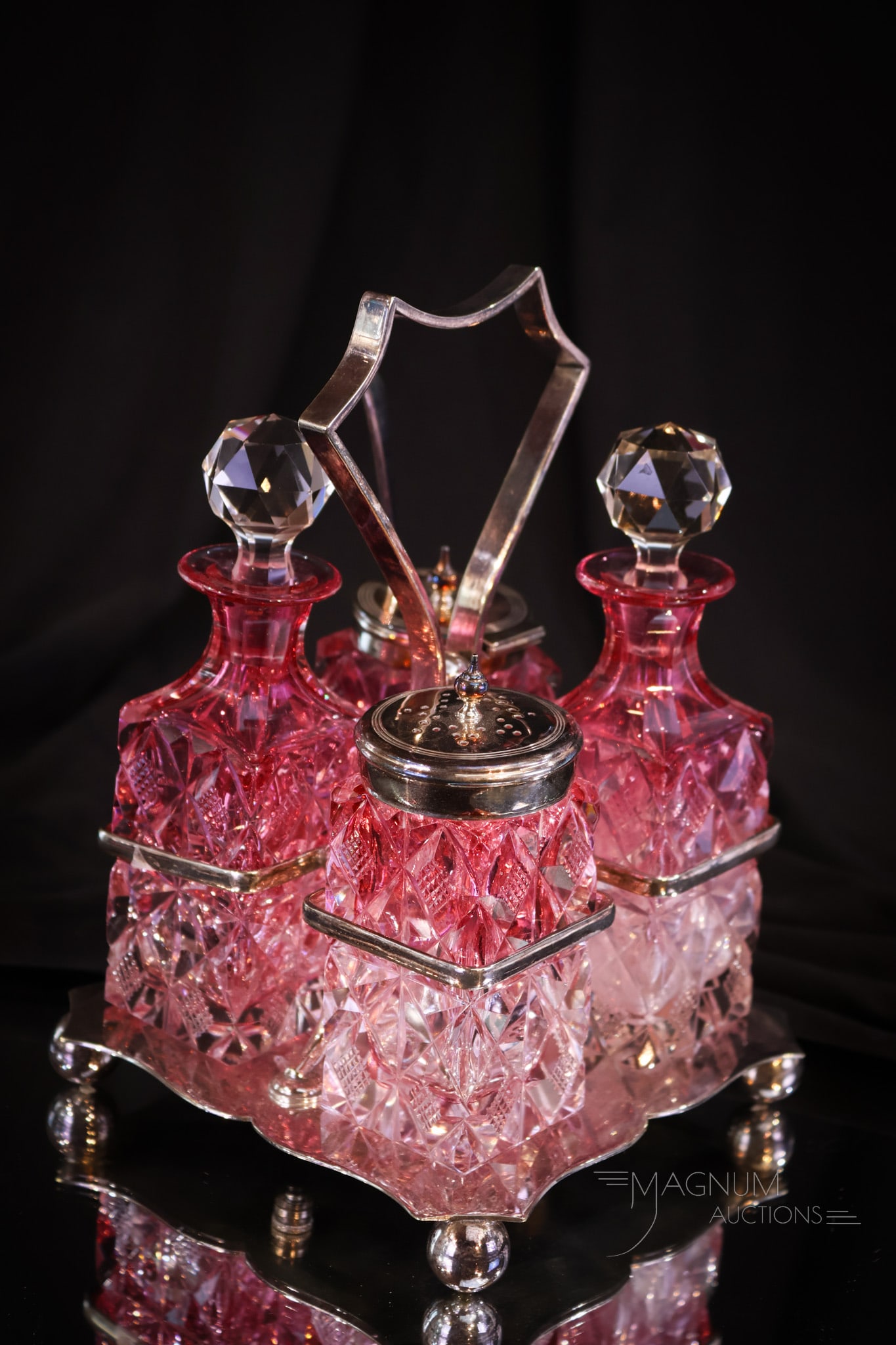 Sheffield Silverplate Cranberry Cut Condiment Castor (1 of 10)