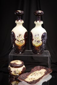Rare 4 pc Victorian Glass Keystone Ware Dresser Set