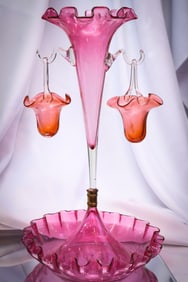 Victorian Cranberry Glass Epergne