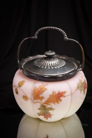 Smith Bros. Victorian Glass Gilt Enameled Glass Biscuit Jar