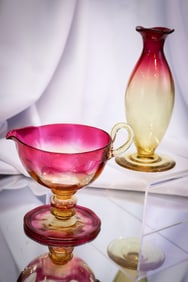 2 pc Lot Signed Libbey Amberina