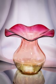 Signed Libbey Amberina Ruffled Glass Vase