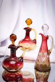 3 pc Lot Victorian Amberina Glass Cruets Mt. Washington & More