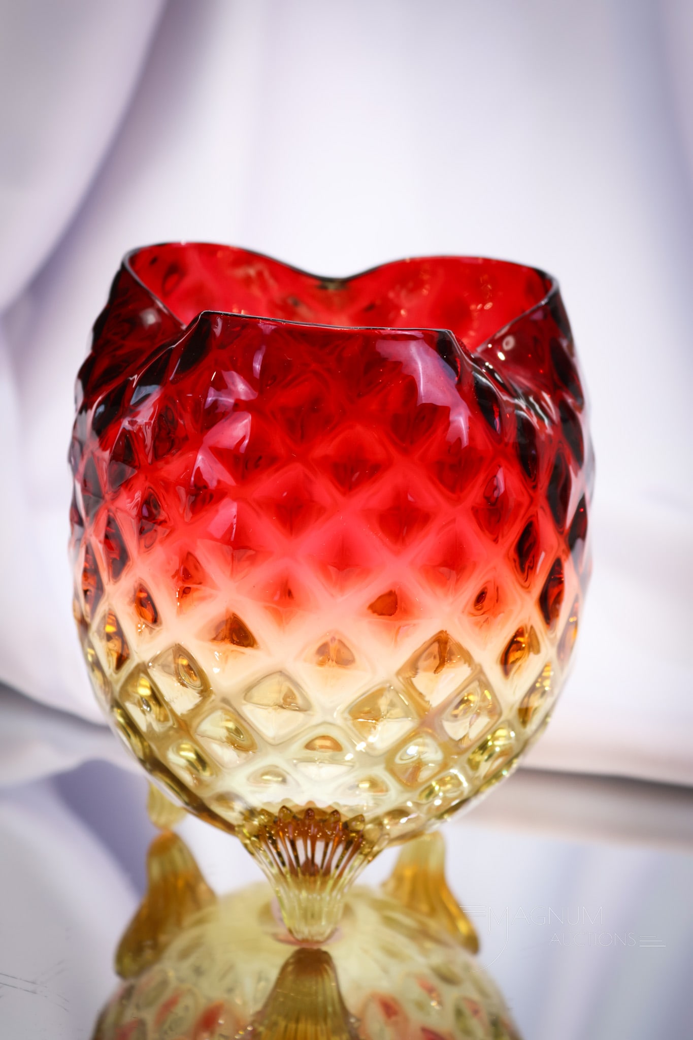 Mt. Washington Victorian Amberina Glass Diamond Quilt Rose Bowl (1 of 5)