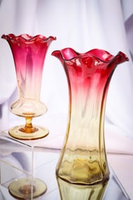 2 pc Lot Libbey Amberina Glass
