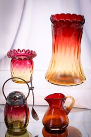 4 pc Lot Mt. Washington Victorian Amberina Glass