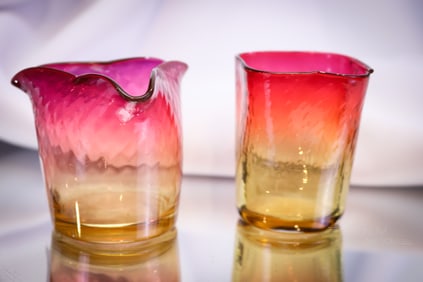 2 pc Lot Victorian Amberina Glass new England Toothpick Holders