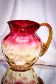 New England Victorian Amberina Glass Water Pitcher