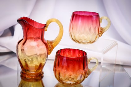3 pc Lot Victorian Amberina Glass