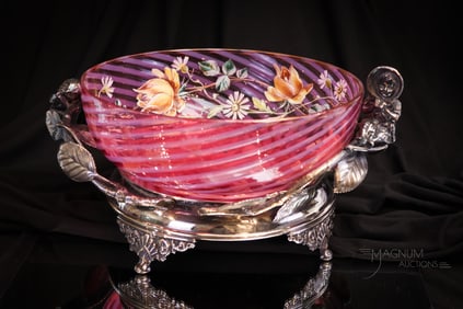 Hartford Silverplate Kate Greenaway Cranberry Opalescent Brides Bowl Centerpiece