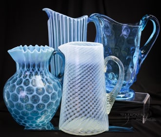 4 pc Lot Victorian Opalescent Glass Water Pitchers