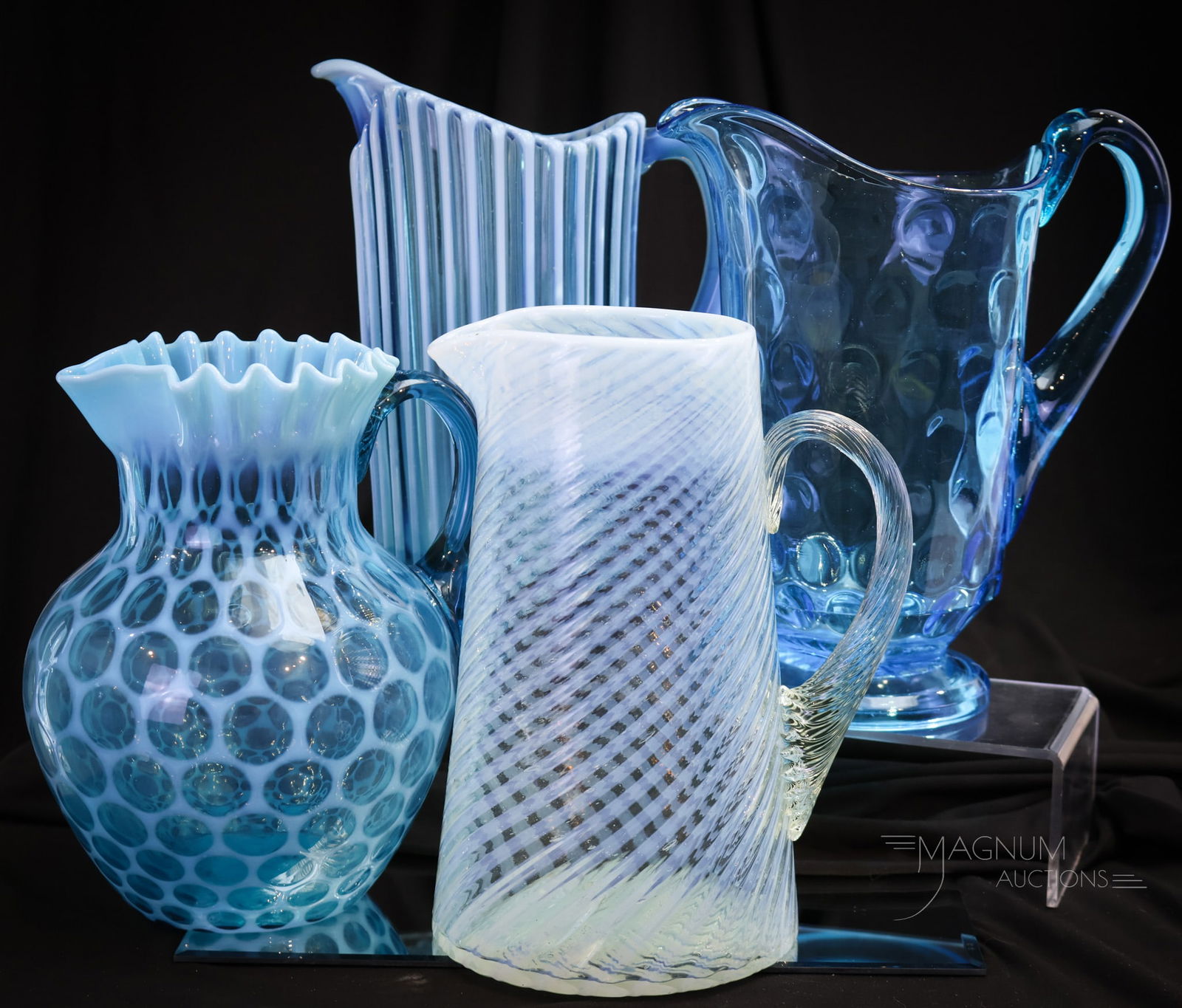 4 pc Lot Victorian Opalescent Glass Water Pitchers (1 of 16)