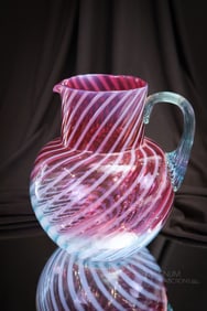 Rare Bluerina Opalescent Swirl Victorian Glass Water Pitcher