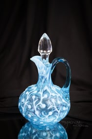 Hobb's Blue Opalescent Victorian Glass Seaweed Cruet