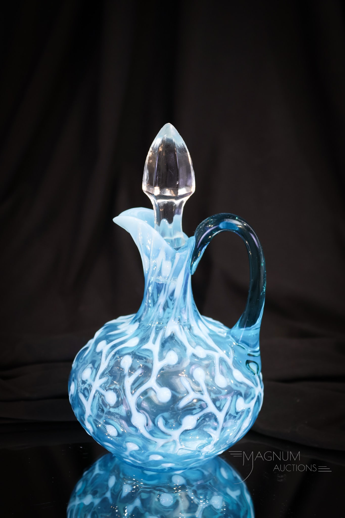 Hobb's Blue Opalescent Victorian Glass Seaweed Cruet (1 of 6)