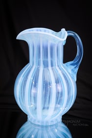 Blue Opalescent Victorian Albany Stripe Water Pitcher