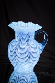 Fenton Blue Opalescent Drapery Glass 9" Water Pitcher