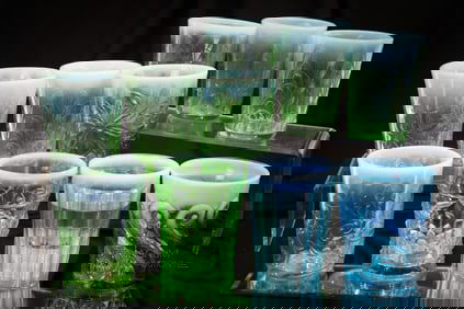 10 pc Lot Victorian & More Opalescent Glass Tumblers