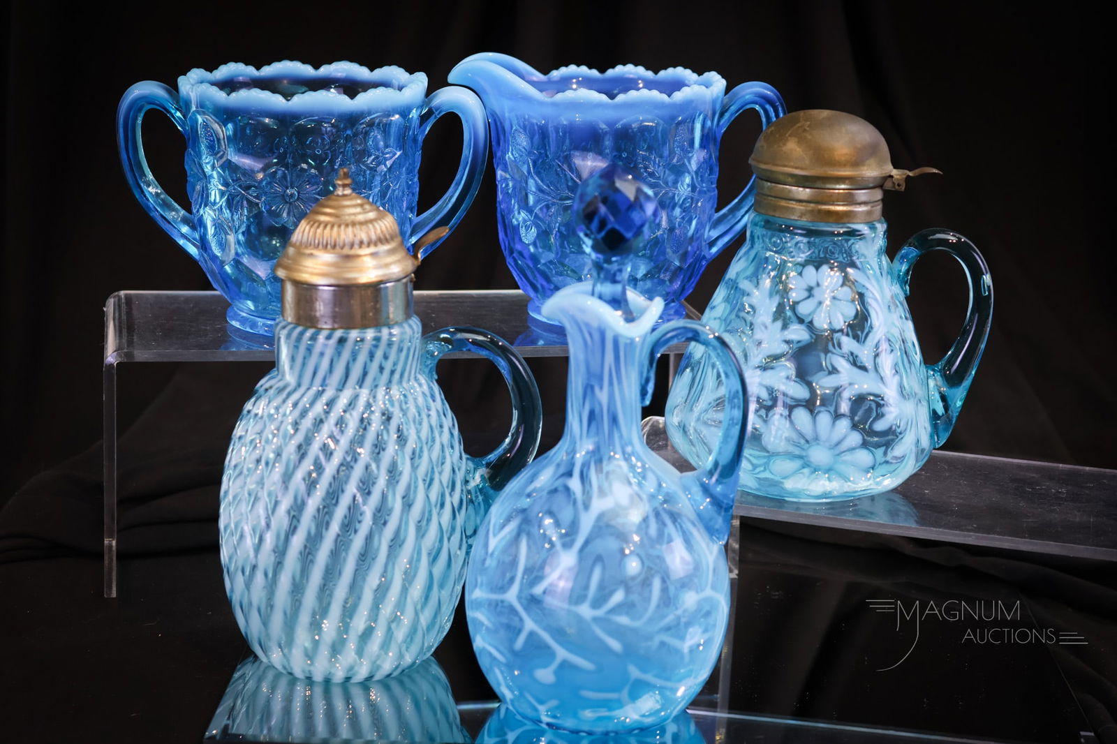 5 pc Lot Blue Opalescent Victorian Glass (1 of 12)