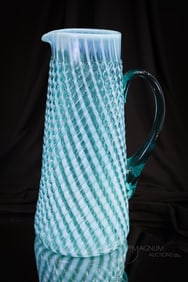 Blue Opalescent Northwood Chrysanthemum Swirl Variant Tankard Pitcher