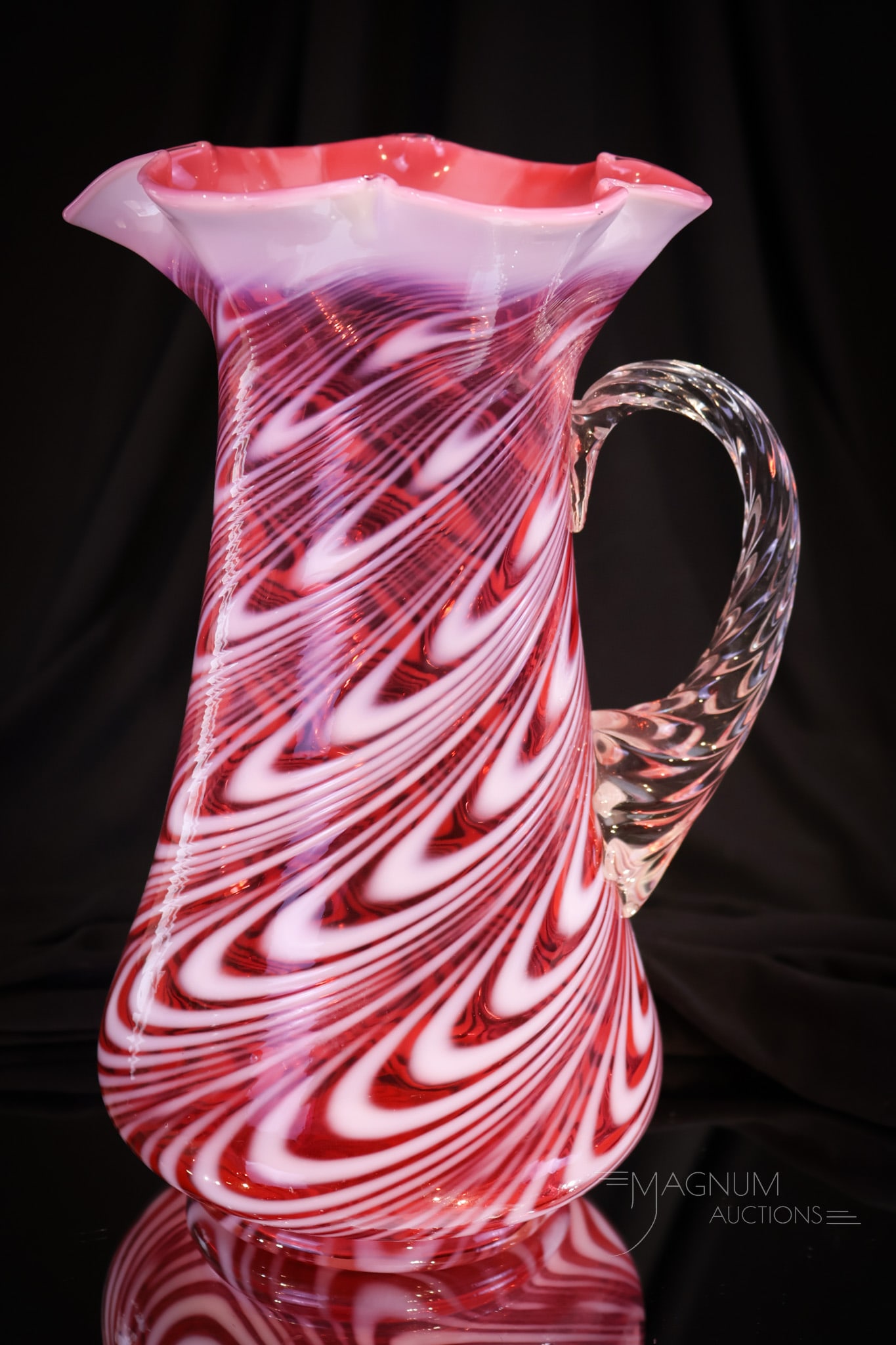Cranberry Opalescent Northwood Blown Twist Victorian Glass Tankard Pitcher (1 of 6)