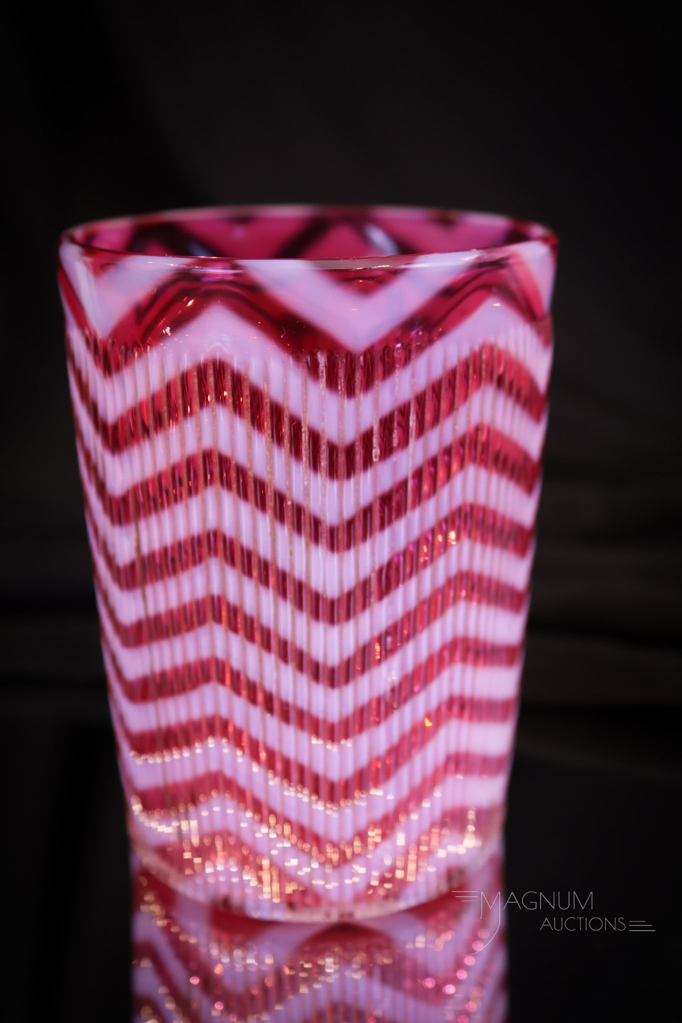 Northwood Cranberry Ribbed Herringbone Victorian Glass Tumbler (1 of 5)