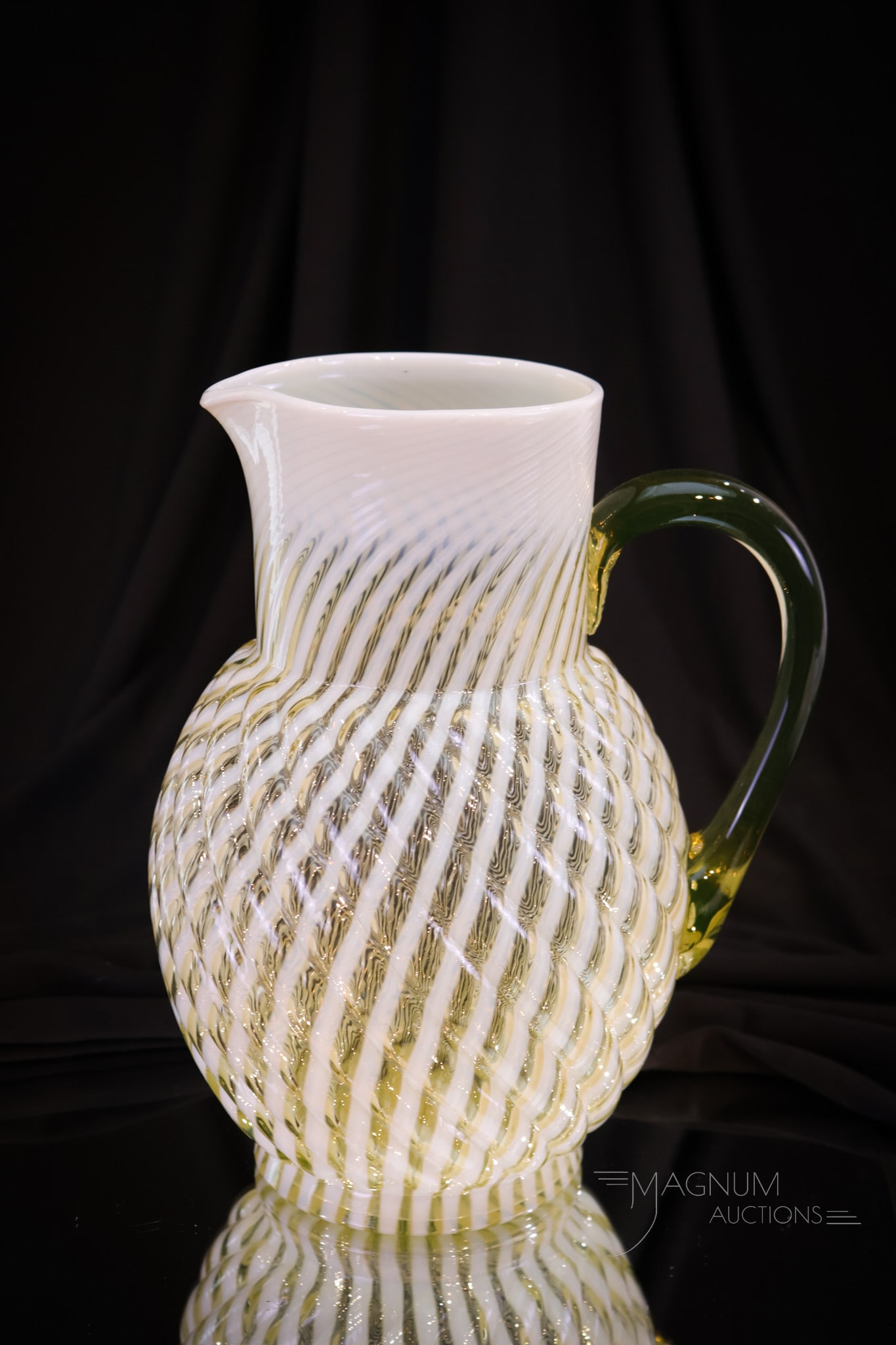 Vaseline Victorian Opalescent Glass Reverse Swirl Water Pitcher (1 of 7)